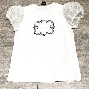 Ermanno Scervino Junior  White “E” Princess T Shirt With Tulle Sleeves Size XL